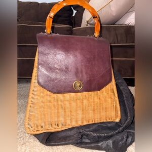 Brown and Tan Woven Handbag